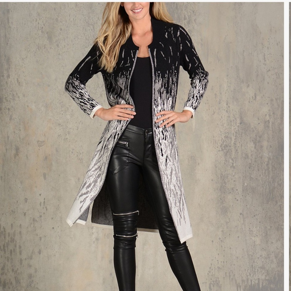 Simply Couture-  black gray white ombre zebra print long sleeve cardigan.  Small